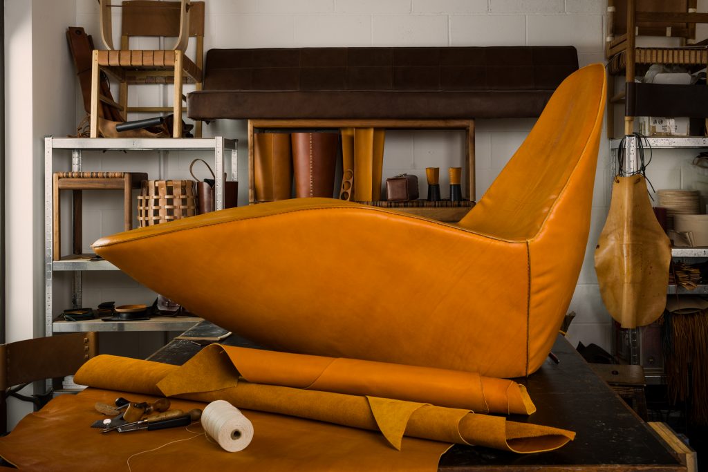 A bespoke leather chair by Otis Ingrams will be on display at the Lexus Takumi Townhouse during London Craft Week