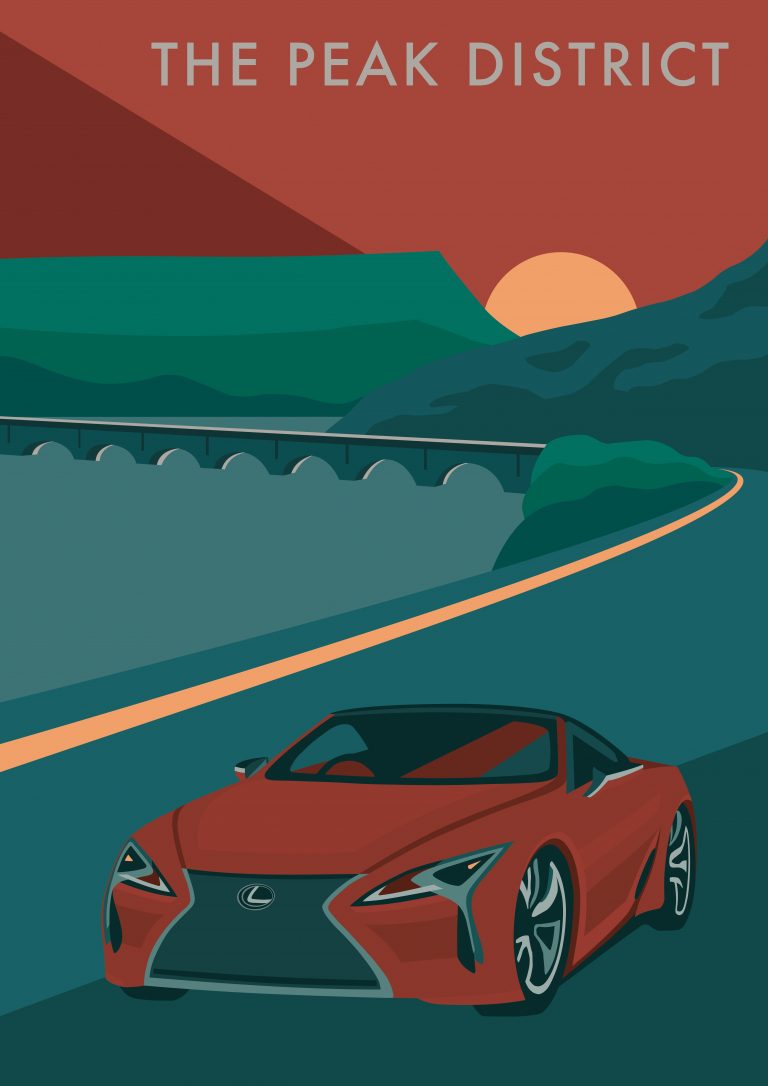 Ladybower Viaduct on Snake Pass, the Peak District, featuring the Lexus LC Convertible, by Rebecca Pymar