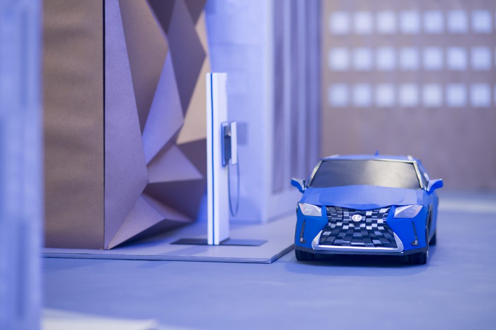 Lexus UX300e paper model and charging point
