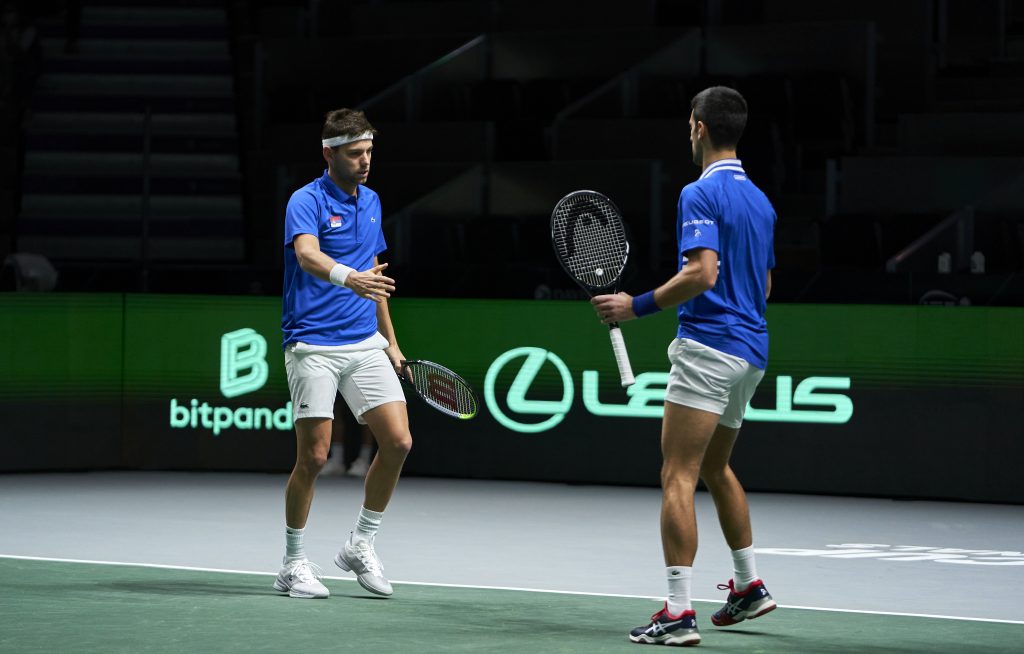 Novak Djokovic and Filip Krajinovic of Serbia_ Davis Cup by Rakuten 2021