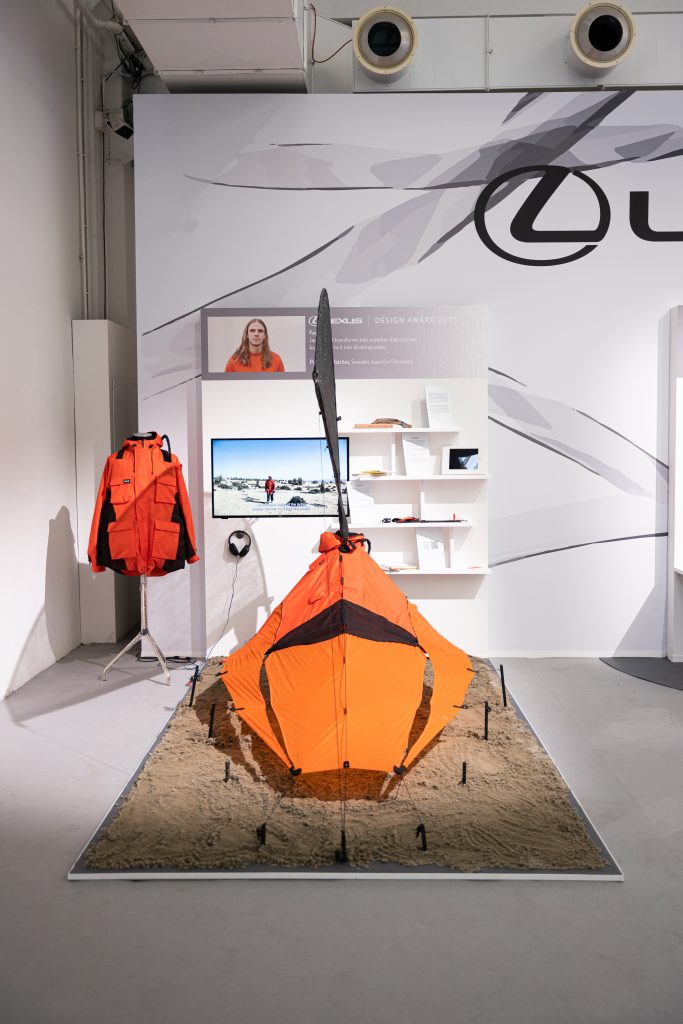 Lexus Design Award 2023 winner: Pavels Hedström , designer of Fog-X, a jacket that transforms into a tent/shelter and can catch fog, turning it into drinking water.