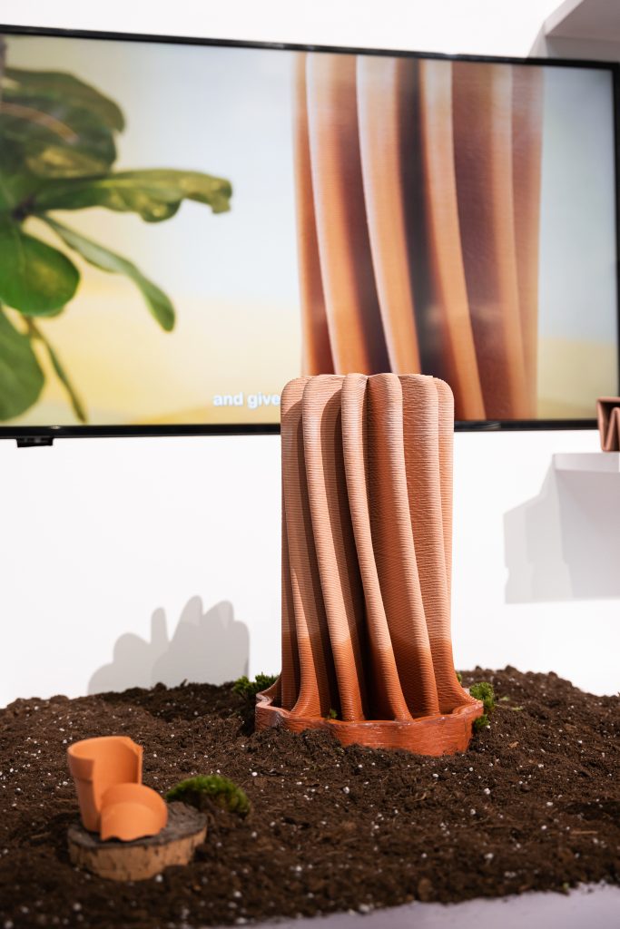 Winner of Lexus Design Award 2023: Jiaming Liu, designer of Print Clay Humidifier, a sustainable, 3D-printed humidifier made with recycled ceramic waste.