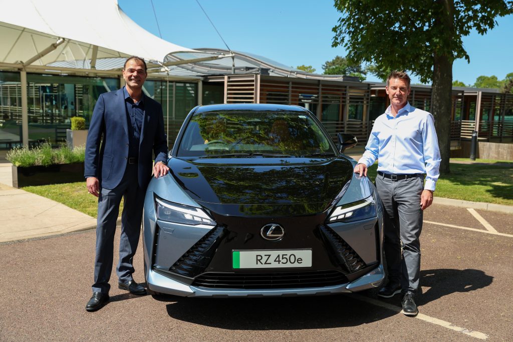 LONDON, ENGLAND - MAY 26: (L-R) Chris Hayes, Director of Lexus in the UK, and Scott Lloyd, CEO of The Lawn Tennis Association pose for a photo at The National Tennis Centre on May 26, 2023 in London, England. (Photo by Luke Walker/Getty Images for LTA)