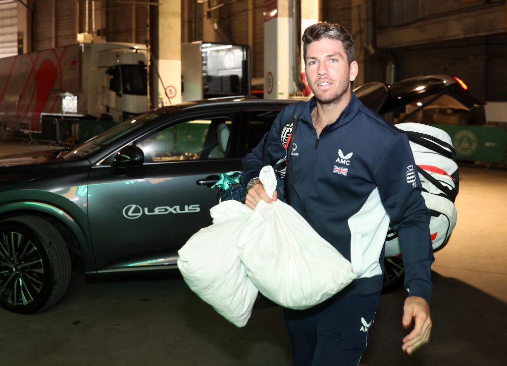 Cameron Norrie of Great Britain arrives at the venue prior to day two of the Davis Cup Finals Group Stage Manchester at AO Arena on September 13, 2023. (Photo by Nathan Stirk/Getty Images for LTA)