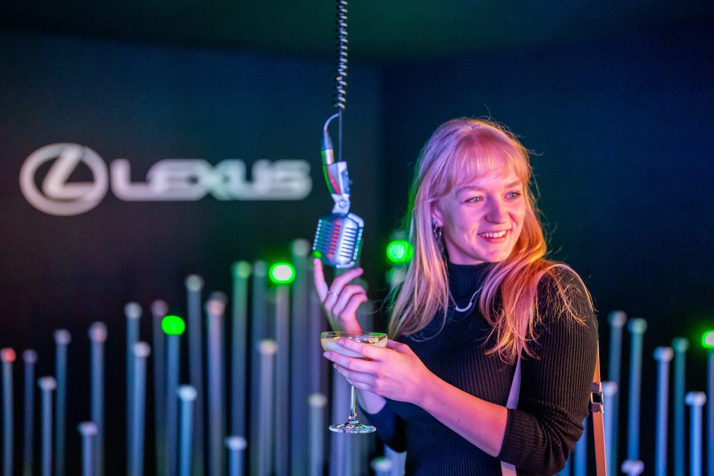 Undulating light bulbs triggered by voice activation at the launch of the Lexus LBX