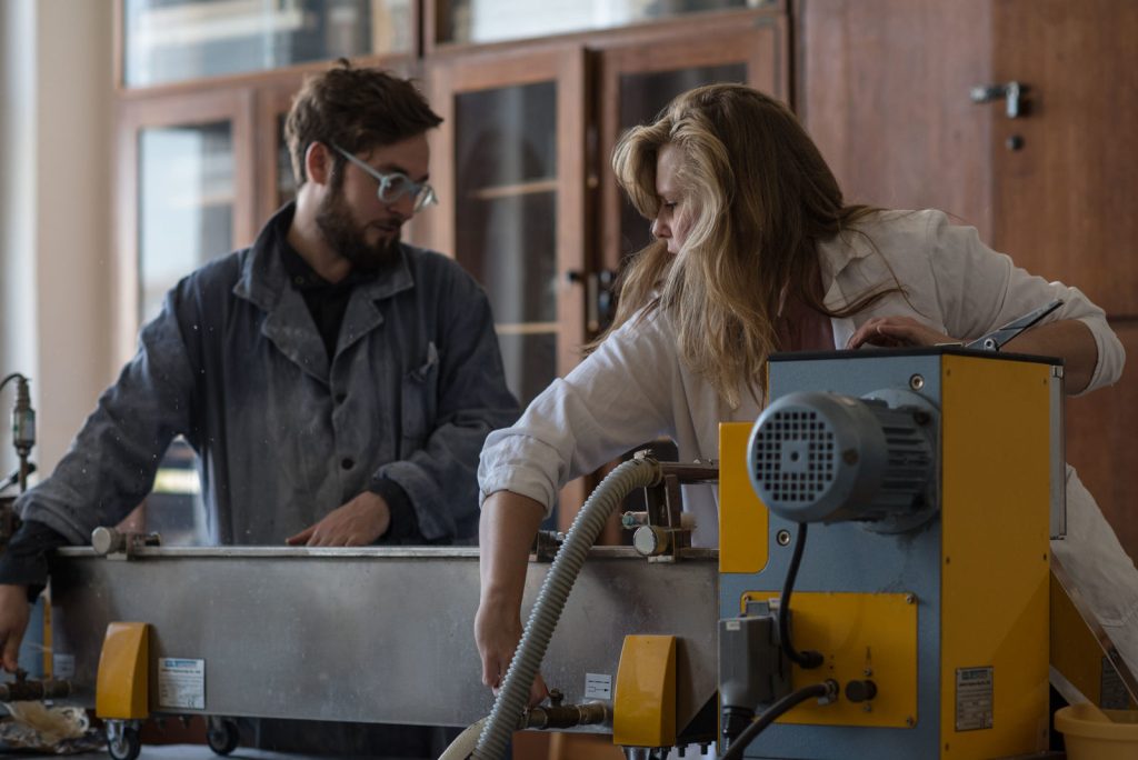 Miroslav Král and Vlasta Kubušová in the Crafting Plastics Laboratory