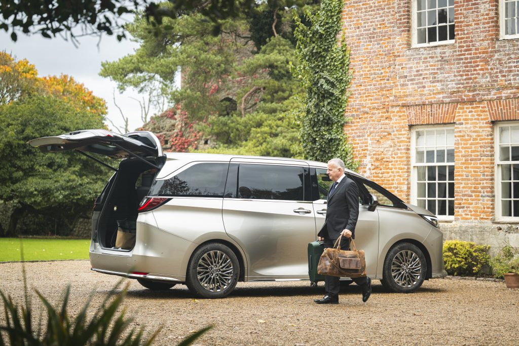 Top chauffeur, Rob Mitchelmore with the Lexus LM at The Castle, Westenhanger in Kent