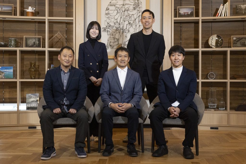 Lexus In-house team from L to R: Yuri Tamura, Lexus in-house designer, Moto Takabatake, Lexus in-house designer, Shingo Yamashita, Lexus in-house wooden model craftsman, Yuji Kuroda, Shikan Tategu Kogei Co. Ltd, Ryota Inagaki, Inagaki Sekizai-ten Co. Ltd